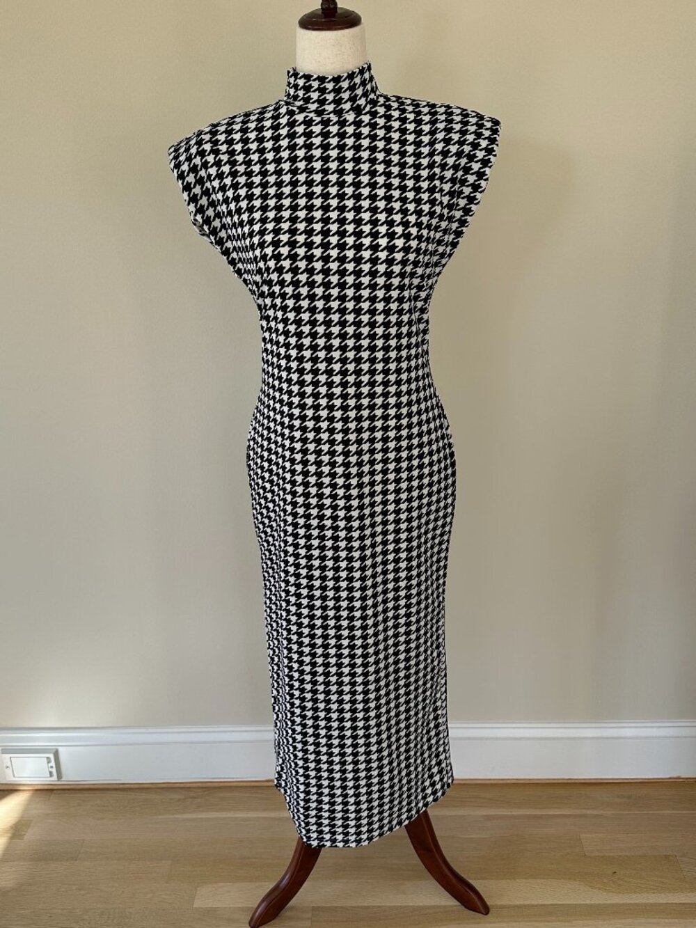 SHEIN Black White Houndstooth Turtleneck Maxi Dress Size L